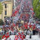 The Children's Parade in Oslo  17 May going up Karl Johan's street towards the Palace (Photo: Cornelius Poppe, Scanpix)